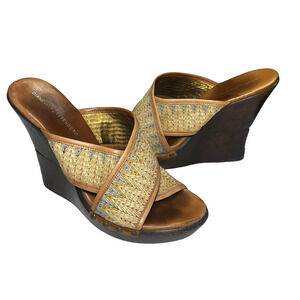 Diane von Furstenberg Shoes Womens Size 9.5 Brown Wedge Platform Sandals Raffia